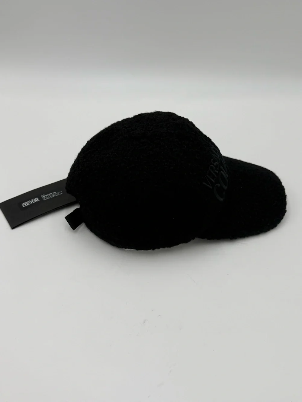 NWT Versace Jeans Couture Black Bouclé Teddy Baseball Cap Hat Logo AUTHENTIC